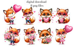 Foxes Valentine's Day Png, Cute Foxes with Pink Hearts Product Image 2