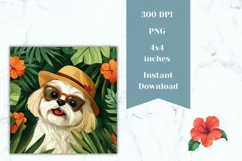 Summer Dog Square Coasters PNG, Shih Tzu Dog Square Coaster Product Image 2