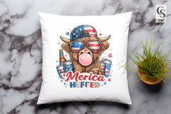 Patriotic Highland Cow Sublimation Clipart PNG Product Image 2