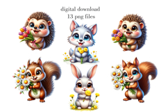 Animal with flowers, Baby Animals PNG set Product Image 2