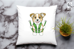 Cute Green Suspenders Dog Clipart Sublimation PNG Product Image 3