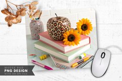 Leopard Print Apple Sunflowers and Pencils Mouse Pad PNG Product Image 1