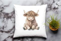 Cute Baby Highland Cow Watercolor Clipart Sublimation PNG Product Image 2