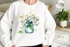 Flower Mason Jar Clipart, Watercolor Mason Jar Sublimation Product Image 2