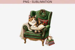 Christmas bookish cat png design for T-shirts Product Image 2