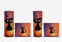 Kids Halloween Tumbler, Halloween Black Cat Tumbler Design Product Image 2