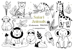 Safari Animals Black and White Clipart PNG SVG Product Image 1
