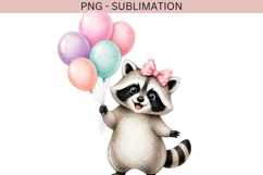 Raccoon with Balloons PNG, Cute Birthday Raccoon Clipart Product Image 2