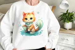 Adorable Cat Mermaid Clipart, Watercolor Clipart Product Image 2