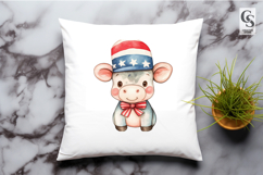 Cute Cow Patriotic Hat Watercolor Clipart PNG Product Image 2