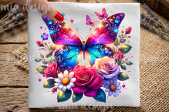 Crystal Butterfly PNG, Vibrant Pink Rose Floral Sublimation Product Image 2