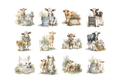 Watercolor Cow Clipart PNG Set Product Image 3