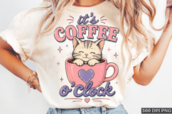 It’s Coffee O’Clock Cat PNG Cute Coffee Kitty Design Product Image 1