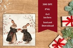 Vintage Christmas Square Coaster Designs, Winter Rabbits PNG Product Image 2