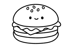 Cute Kawaii Hamburger Outline SVG Bundle | Burger Clipart PN Product Image 2