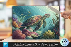 Majestic Turtle Colorful Aquatic Plants Cutting Board PNG Product Image 1