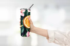 Orange with Leaves and Flowers Tumbler Wrap Sublimation Product Image 2