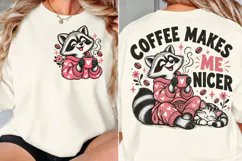Coffee Raccoon Front Back PNG, Cute Raccoon Coffee Shirt Fro Product Image 2