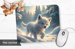 Glowing Eyes Wolf Cub in a Snowy Field Mouse Pad PNG Design Product Image 1