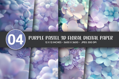 Purple Pastel 3D Floral Digital Paper Product Image 1
