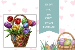 Stained Glass Easter Basket Square Coasters, Tulips PNG Product Image 2