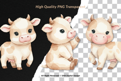 15 Bundle Watercolor Cow Kids Brown Buffalo Milk Horn Farm Product Image 2