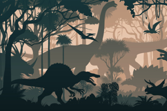 Seamless vector tropical forest with Stegosaurus, T-rex Product Image 2