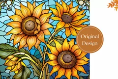 Sunflowers Tumbler Wrap Design, Stained Glass Sunflowers PNG Product Image 2
