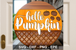 Hello Pumpkin Round Sign SVG | Fall Door Hanger Product Image 2