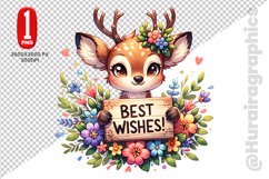 Best Wishes Cute Deer Clipart - PNG File Product Image 1