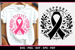 Support Squad SVG, Pink and Black floral Cancer Ribbon SVG Product Image 2