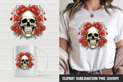 Watercolor floral skull sublimation clipart png Product Image 1