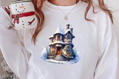 Watercolor Christmas Winter Houses Clipart Product Image 2