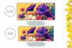 Purple Flowers Mug Wrap, Yellow Mug Sublimation Design Product Image 2