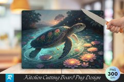 Turtle Gliding Through Water with Floral Cutting Board PNG Product Image 1