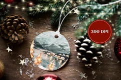 Winter Village Round Ornament, Winter Lake Round Ornament Product Image 2
