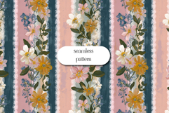 Vintage Floral Stripe Seamless Pattern, Romantic Botanical Product Image 1