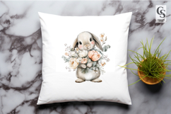 Watercolor Bunny Holding Flower Bouquet Clipart PNG Product Image 3