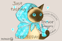 Funny Siamese Cat PNG Just Tasting Coffee Design Sublimation Product Image 1