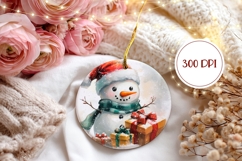 Watercolor Snowman Ornament Design, Christmas Round Ornament Product Image 2