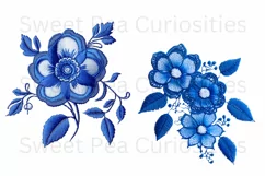 Embroidery, Flowers, Lace, Elements, Clipart, Blue, PNG Product Image 2