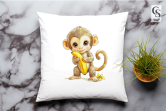 Cute Baby Monkey Watercolor Clipart Sublimation PNG Product Image 2