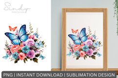 Butterfly Flowers Sublimation, Watercolor Clipart PNG Product Image 1