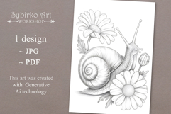 Snail coloring page for adults. Adult coloring page flowers Product Image 1