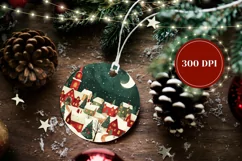 Cartoon Village Ornament, Winter Round Ornament Sublimation Product Image 2