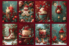 Vintage Red Green Christmas Digital Paper Bundle, A4 size Product Image 2