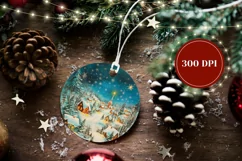 Cute Christmas Village Ornament, Winter Round Ornament Product Image 2