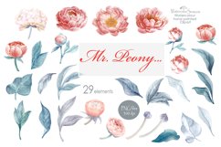 Watercolor Peonies, separate elements, wedding printable DIY Product Image 2