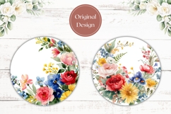 Floral Wreath Car Coaster, Watercolor Flowers Coasters PNG Product Image 2