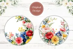 Floral Wreath Car Coaster, Watercolor Flowers Coasters PNG Product Image 2